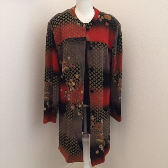EUC Asian Inspired Pattern Long Knit Jacket - Picture 3 of 6